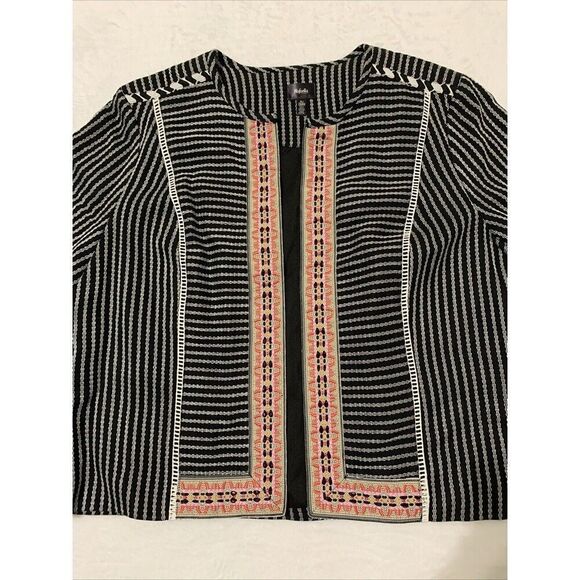 Rafaella Striped Woven Textured Boho Black Pink Blazer Jacket Women’s Sz XL, NWT - Picture 1 of 13